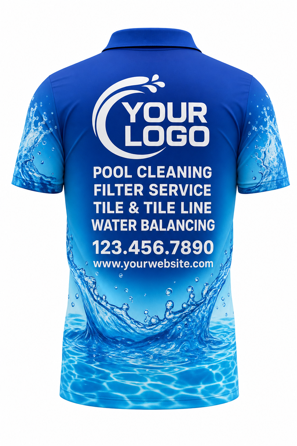 Azure Splash custom pool cleaning crew uniform polo shirt — back (polo-back)