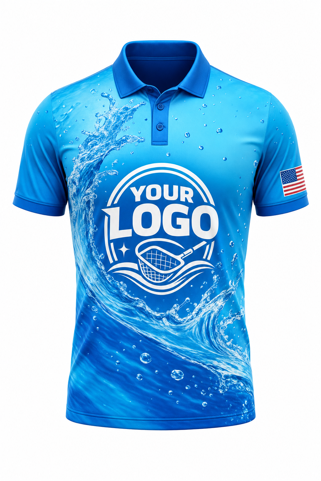 Azure Splash custom pool cleaning crew uniform polo shirt — front (polo-front)