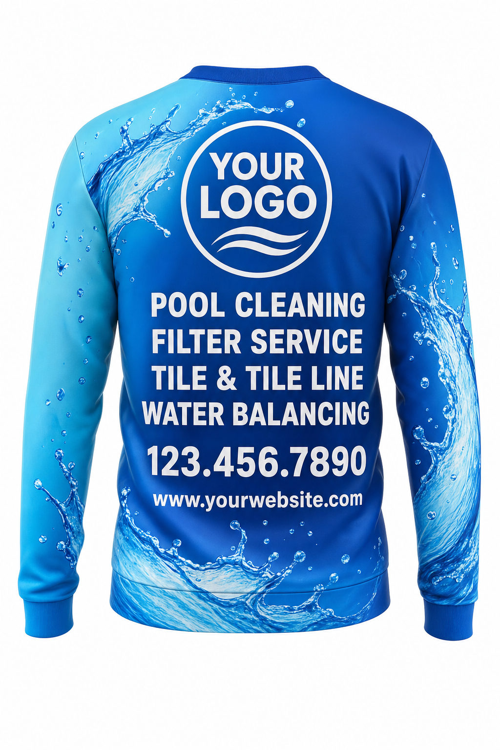 Azure Splash custom pool cleaning crew uniform sweatshirt — back (sweatshirt-back)