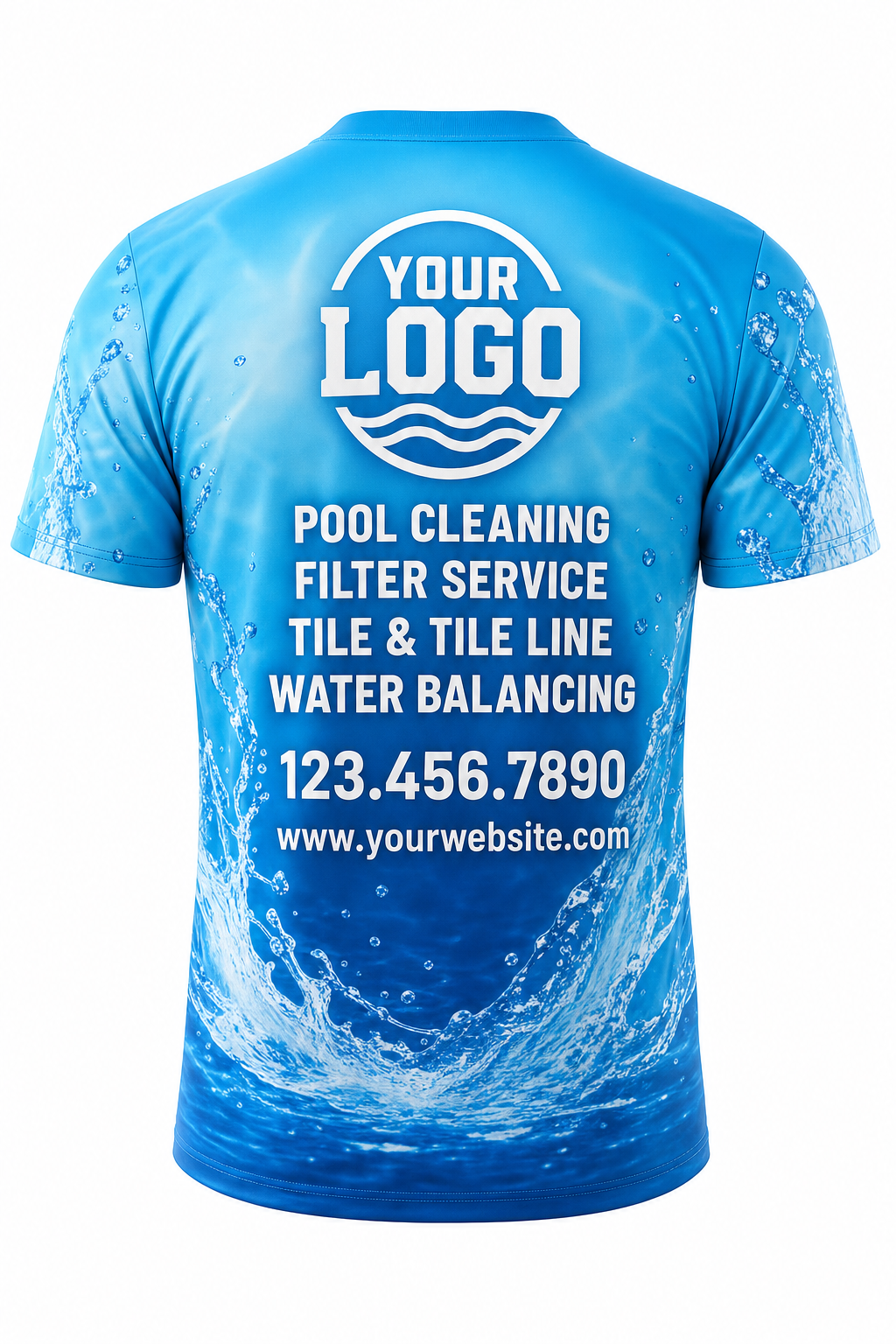 Azure Splash custom pool cleaning crew uniform t-shirt — back (tee-back)