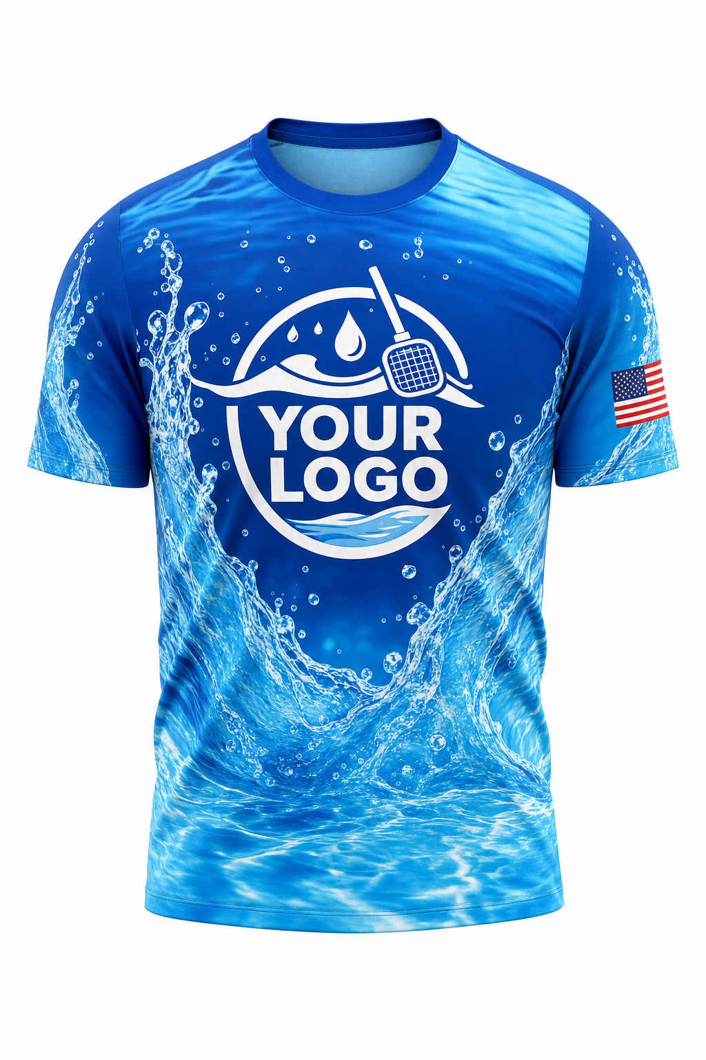 Azure Splash custom pool cleaning crew uniform t-shirt — front (tee-front)