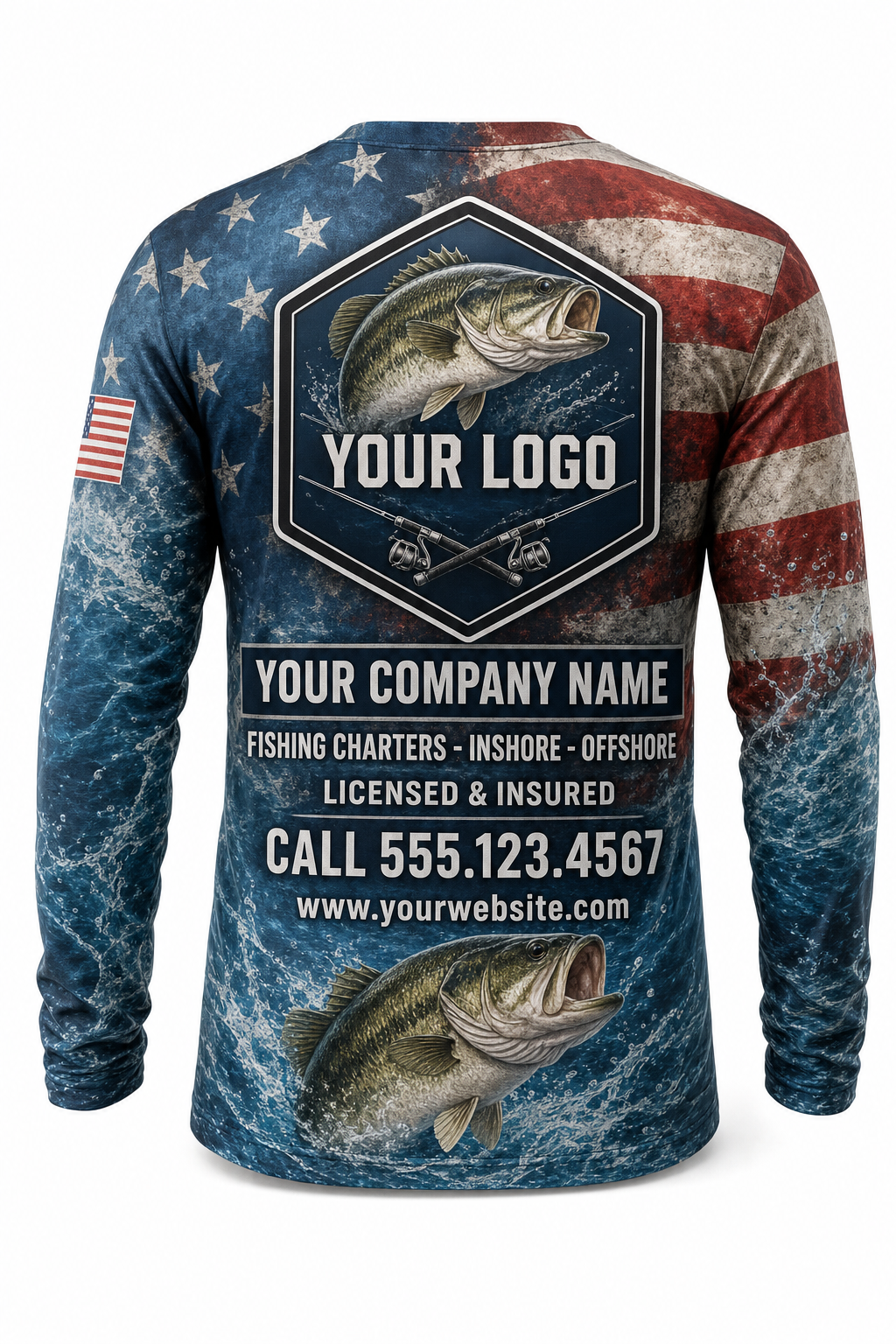 Bass American Flag Custom Fishing Team Uniform - custom crew uniform