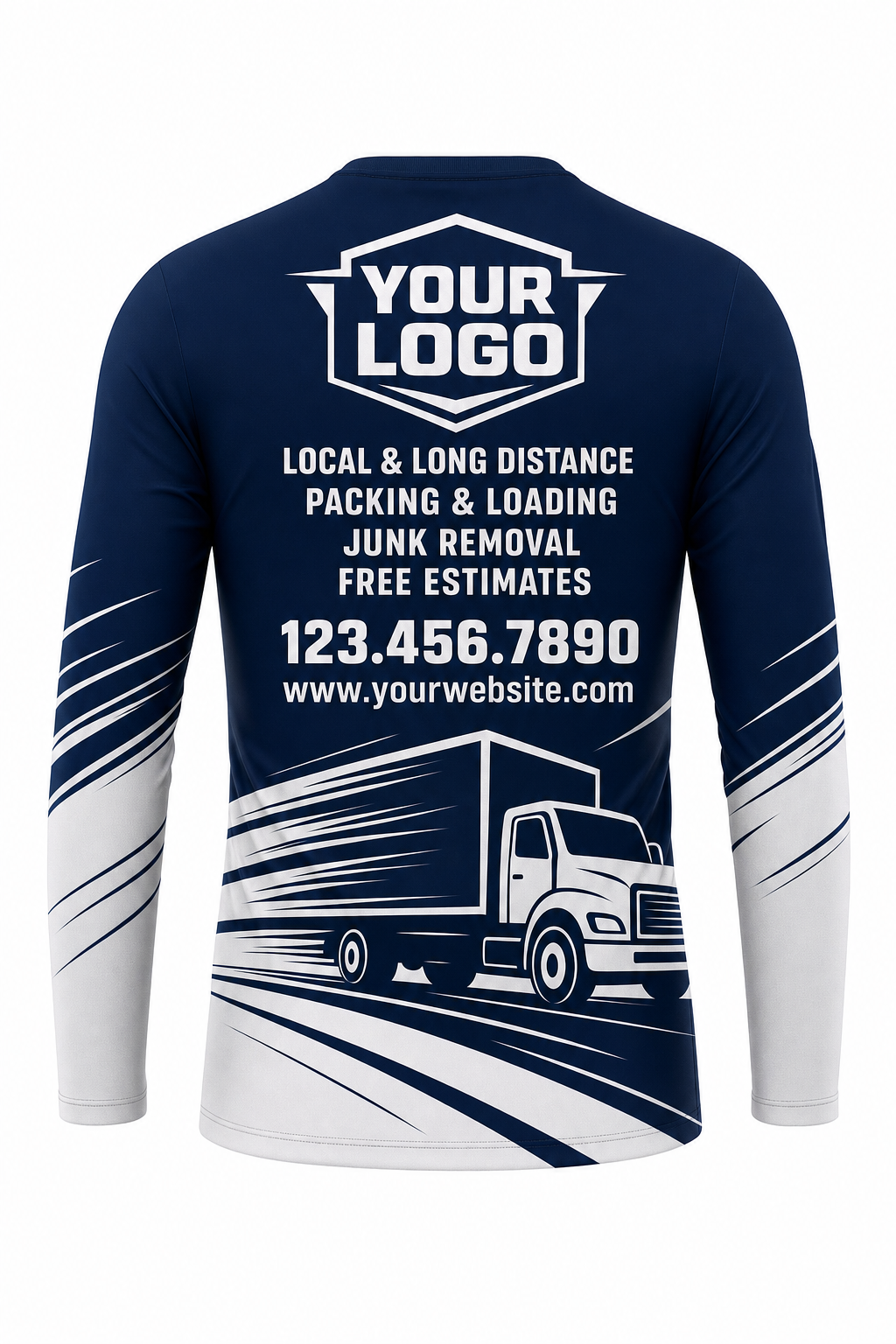 Box Truck Navy custom moving & junk removal crew uniform Long Sleeve — back