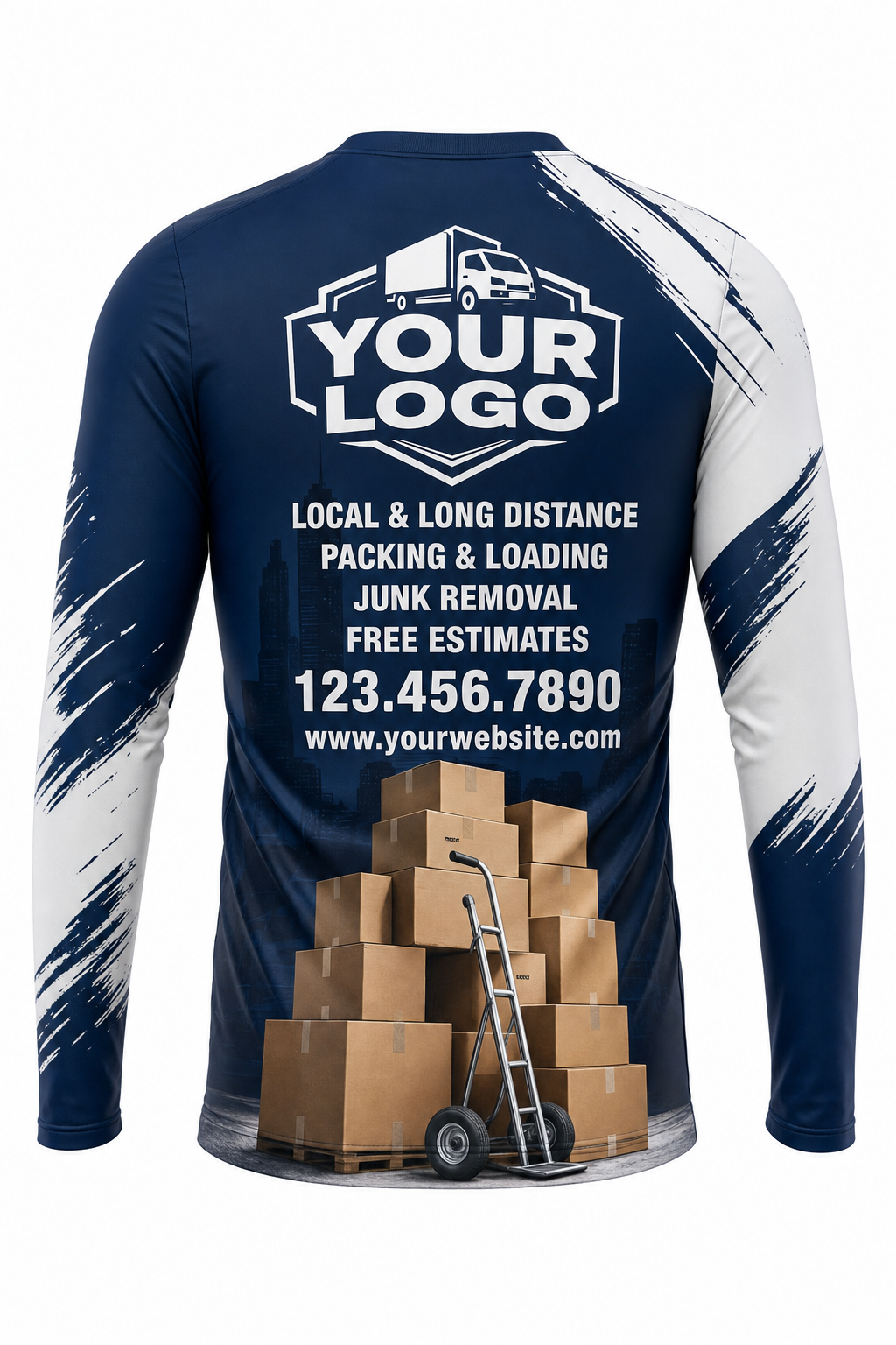 Box Tower custom moving & junk removal crew uniform Long Sleeve — back