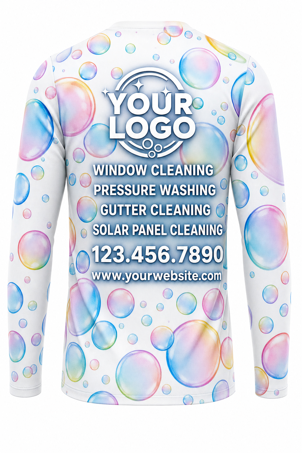 Bubble Pop custom window cleaning crew uniform long-sleeve shirt — back (longsleeve-back)