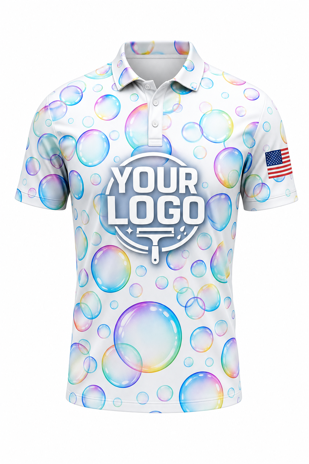 Bubble Pop custom window cleaning crew uniform polo shirt — front (polo-front)