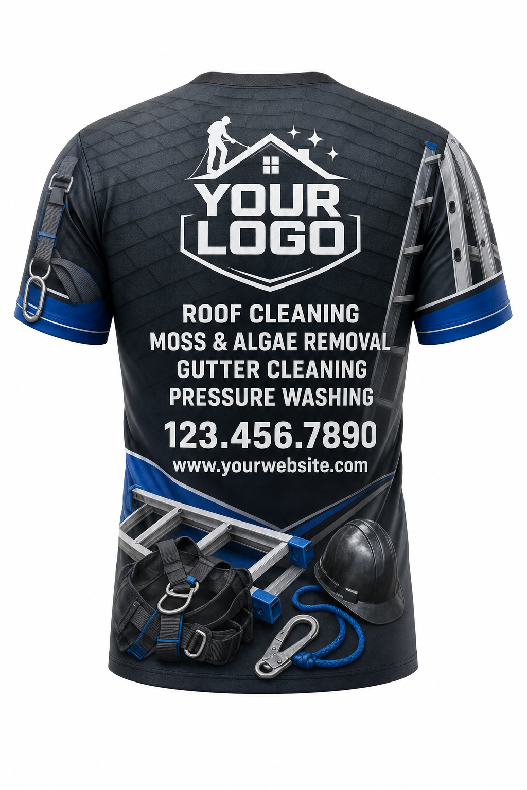 Charcoal Roof Gear custom roof cleaning crew uniform t-shirt — back (tee-back)