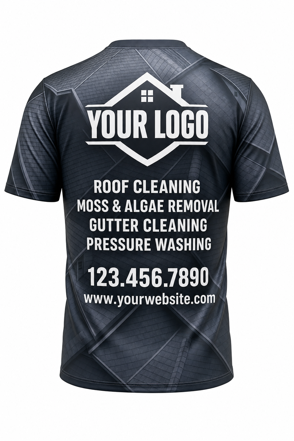 Charcoal Rooftop custom roof cleaning crew uniform t-shirt — back (tee-back)