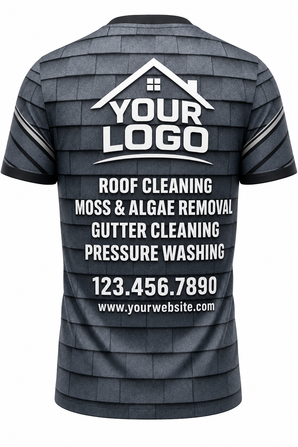 Charcoal Shingle custom roof cleaning crew uniform t-shirt — back (tee-back)