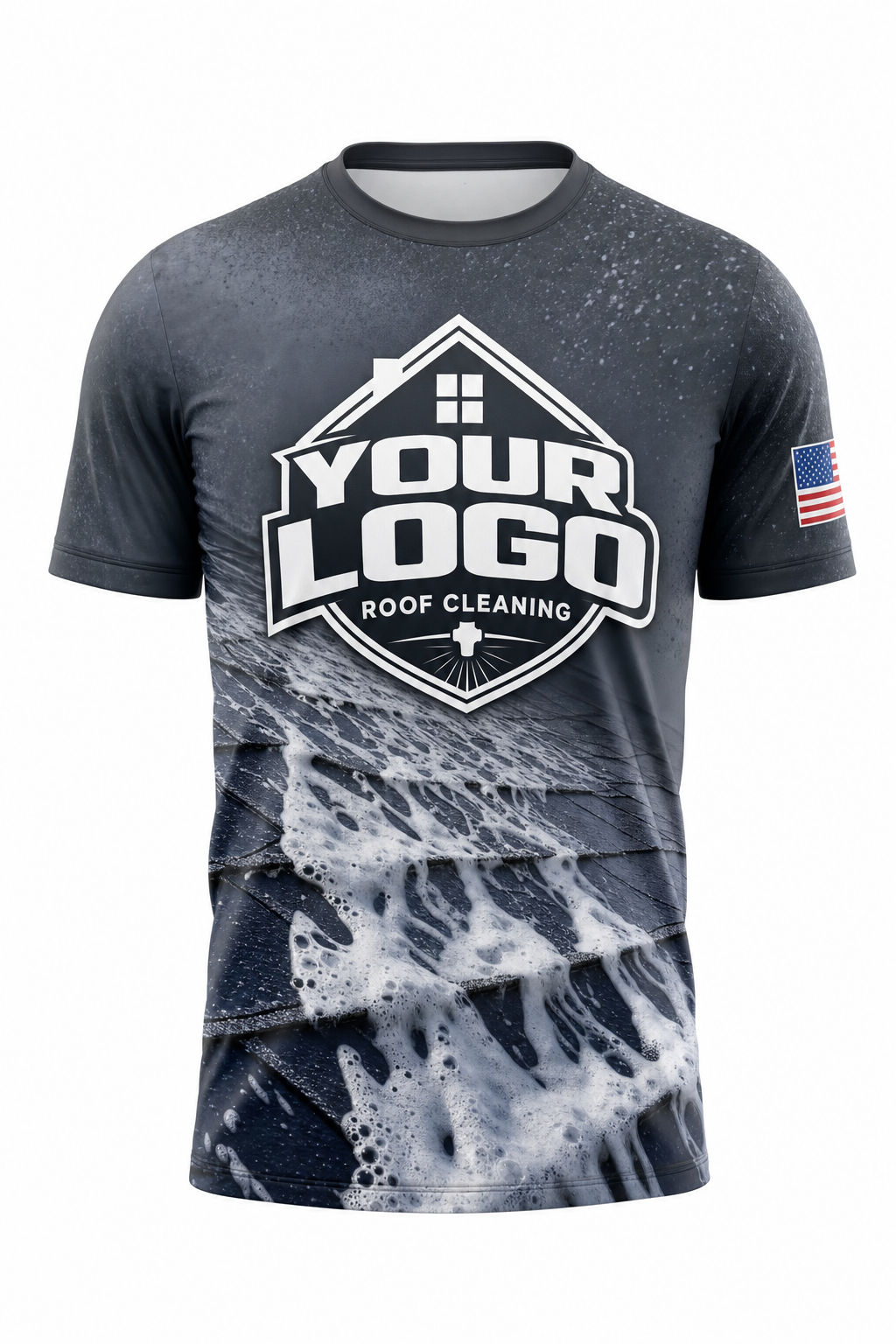 Charcoal Soft-Wash custom roof cleaning crew uniform t-shirt — front (tee-front)