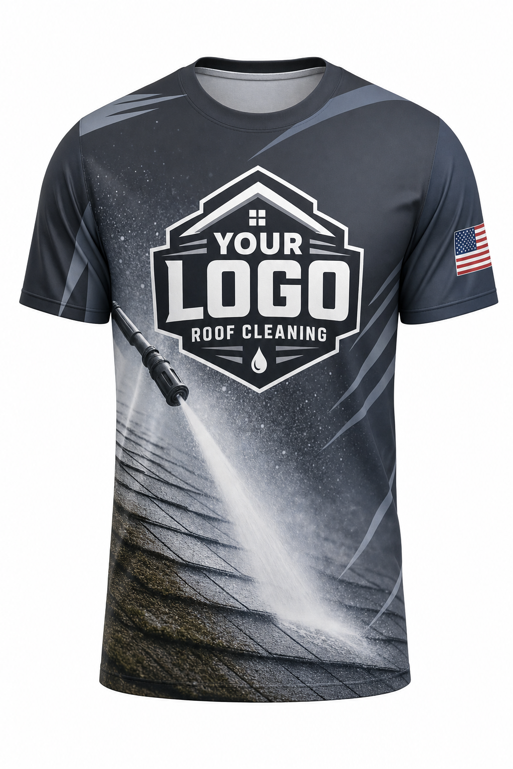 Charcoal Spray Jet custom roof cleaning crew uniform t-shirt — front (tee-front)