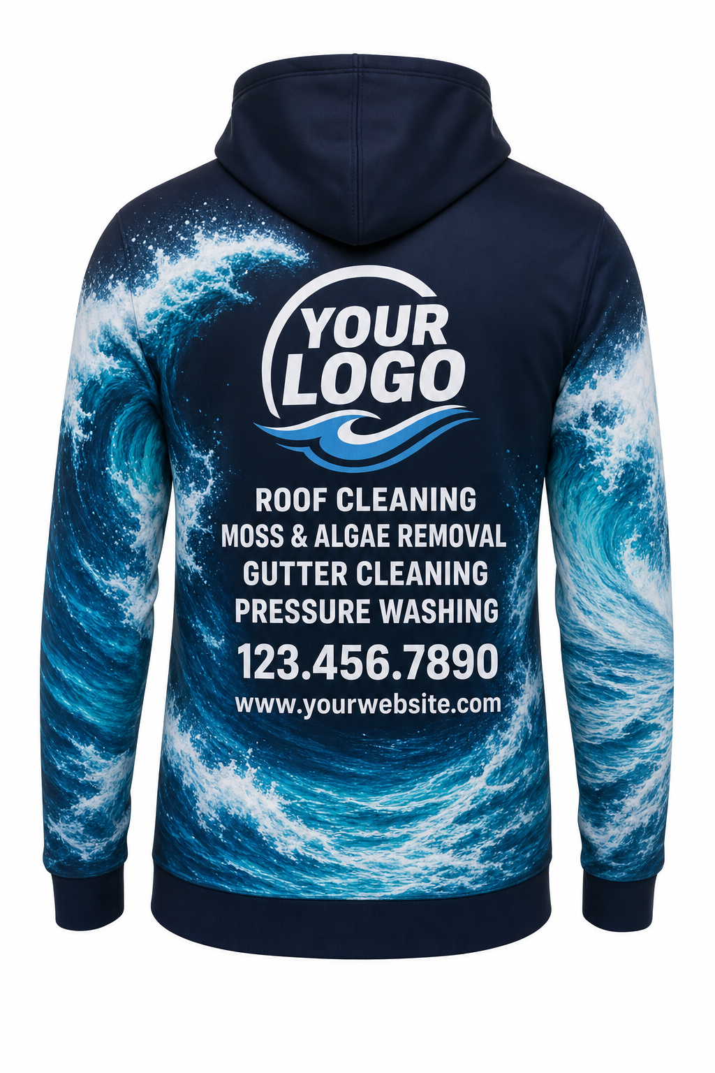 Crashing Wave custom roof cleaning & pressure washing crew uniform Hoodie — back