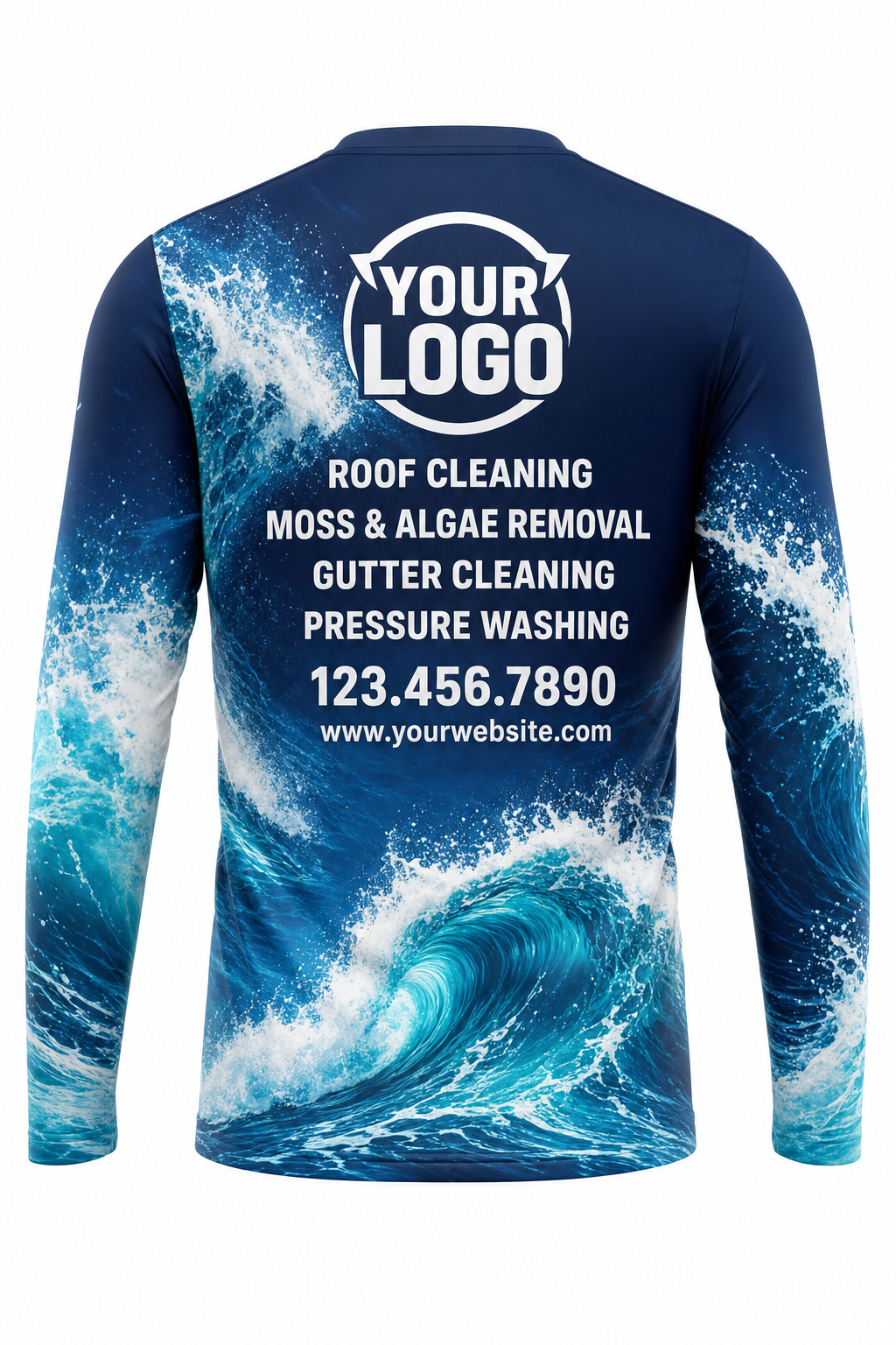 Crashing Wave custom roof cleaning & pressure washing crew uniform Long Sleeve — back