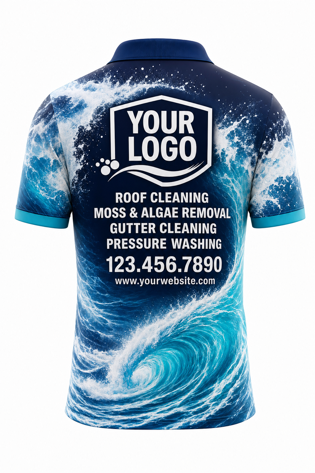 Crashing Wave custom roof cleaning & pressure washing crew uniform Polo — back