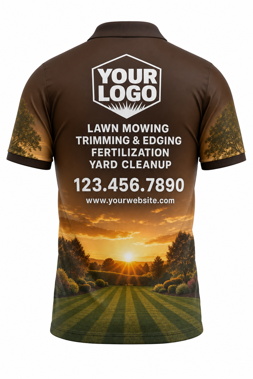Earth Sunrise Yard custom lawn care & landscaping crew uniform Polo — back