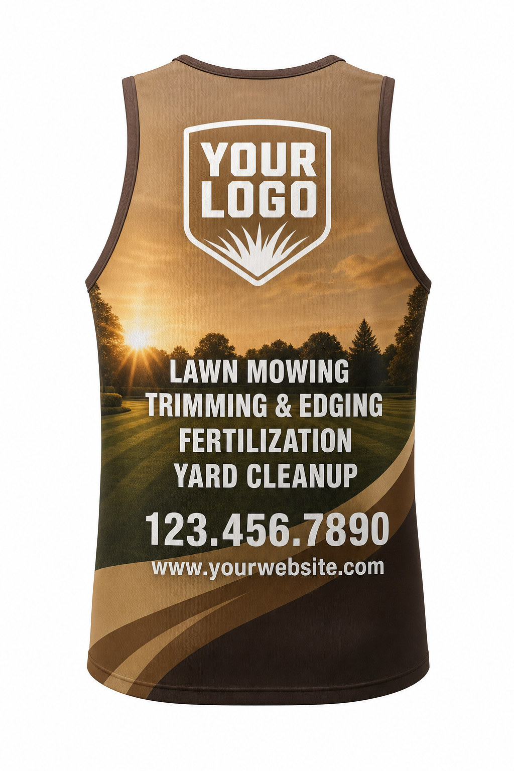Earth Sunrise Yard custom lawn care & landscaping crew uniform Tank Top — back