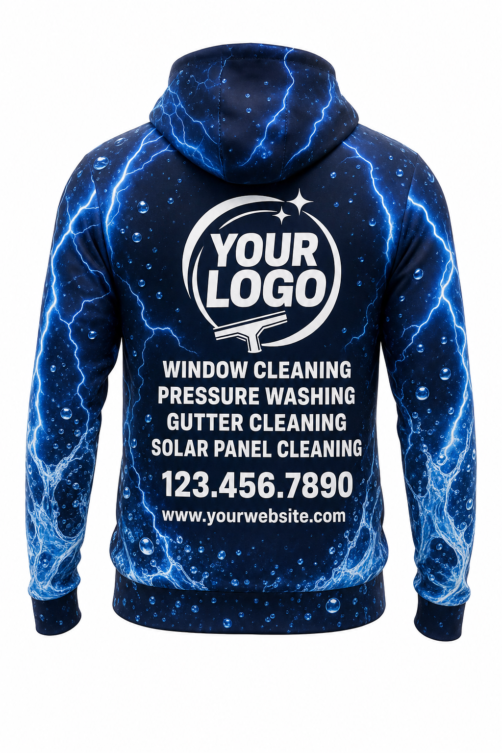 Electric Blue custom window cleaning crew uniform hoodie — back (hoodie-back)