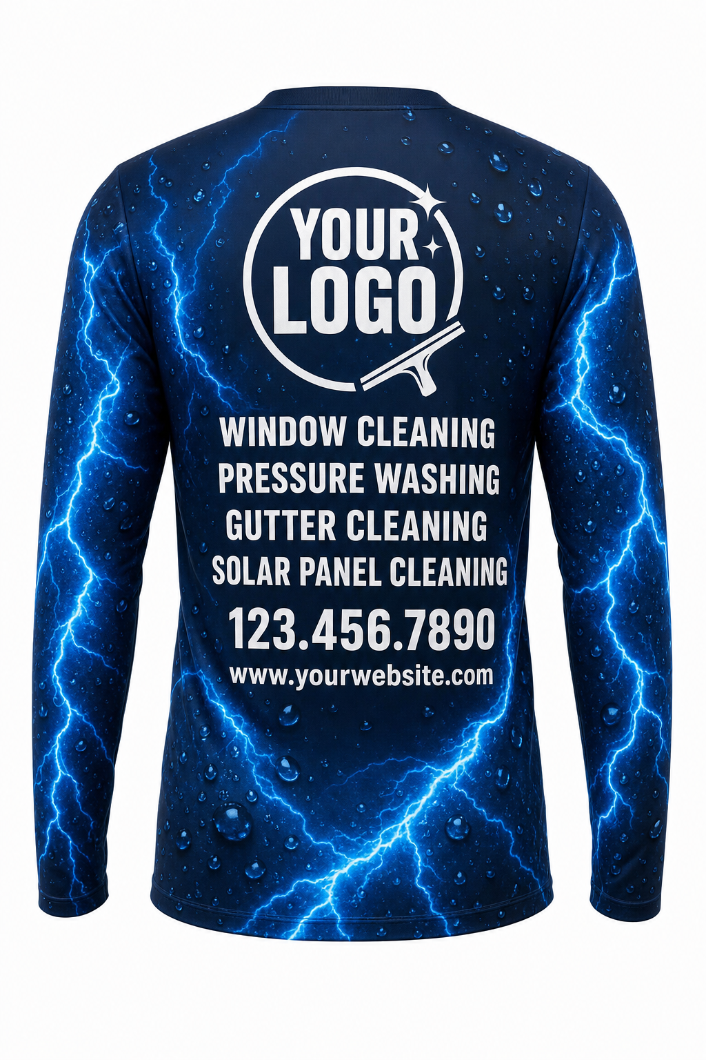 Electric Blue custom window cleaning crew uniform long-sleeve shirt — back (longsleeve-back)