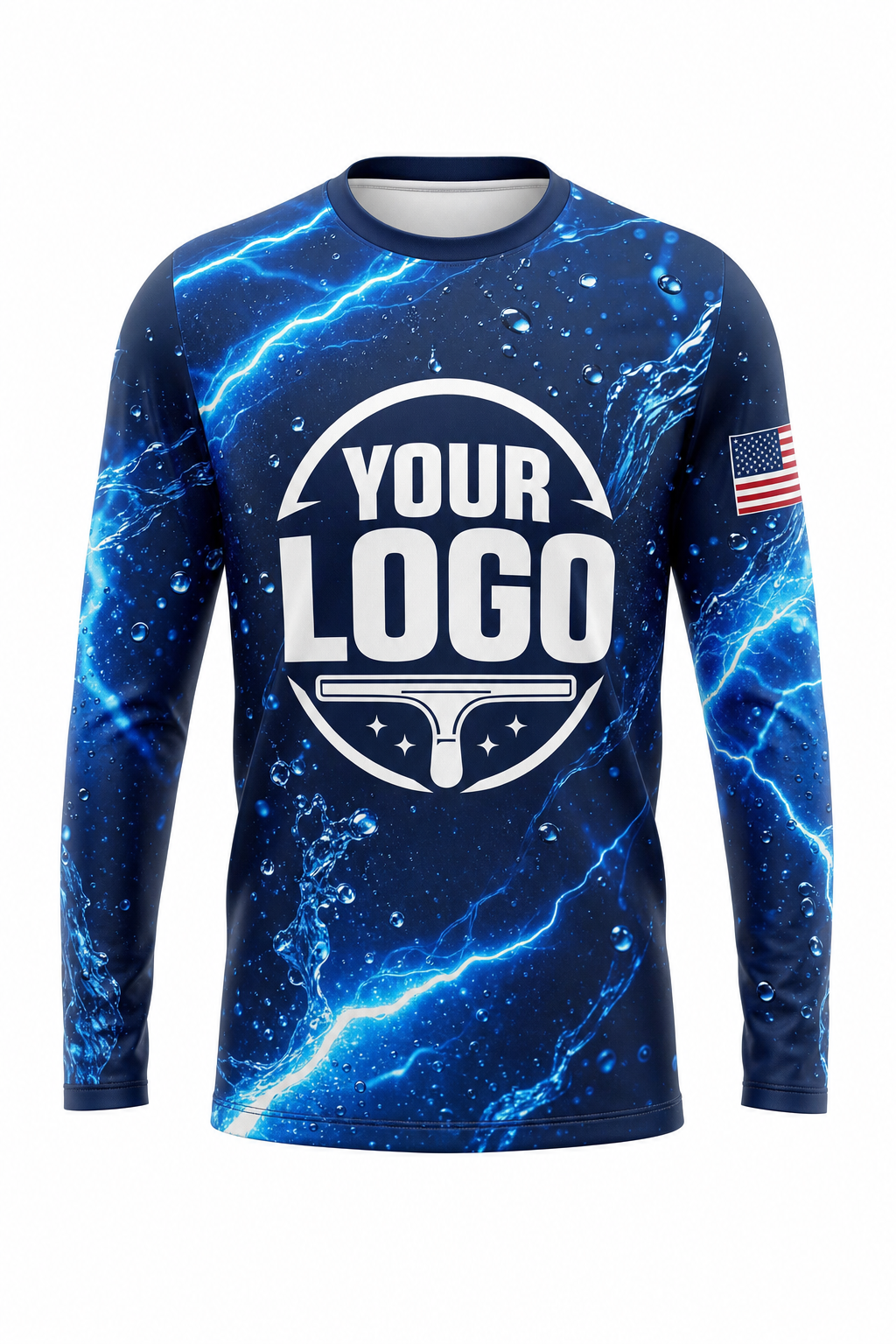 Electric Blue custom window cleaning crew uniform long-sleeve shirt — front (longsleeve-front)
