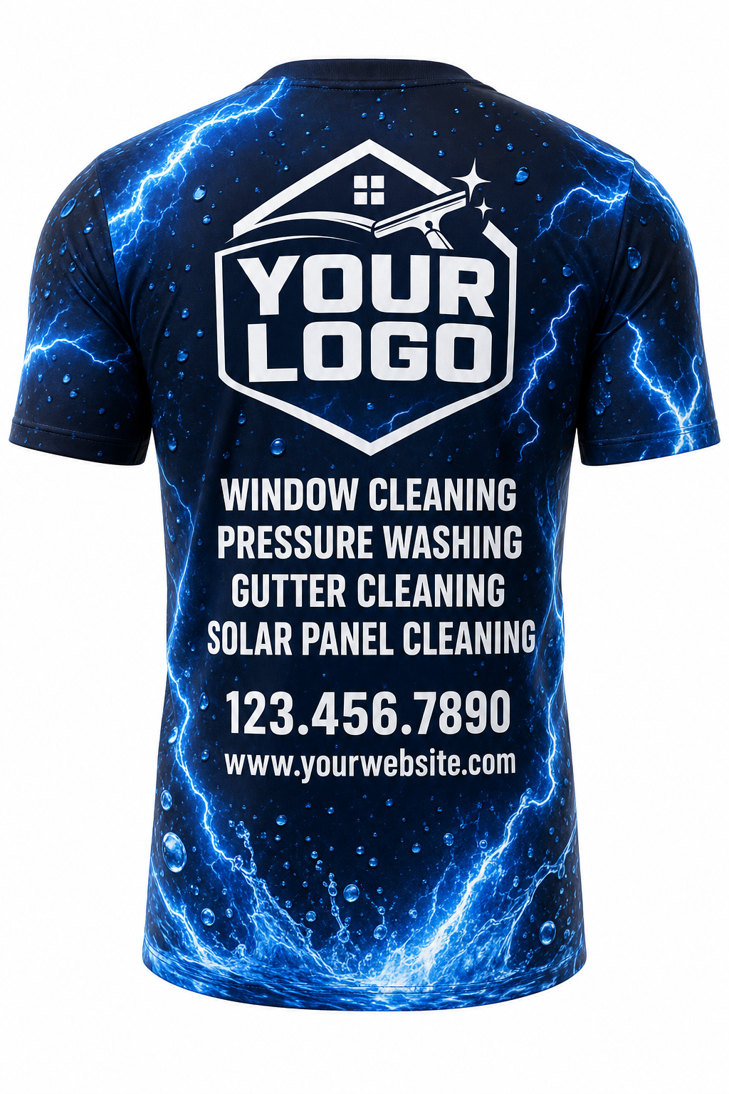 Electric Blue custom window cleaning crew uniform t-shirt — back (tee-back)
