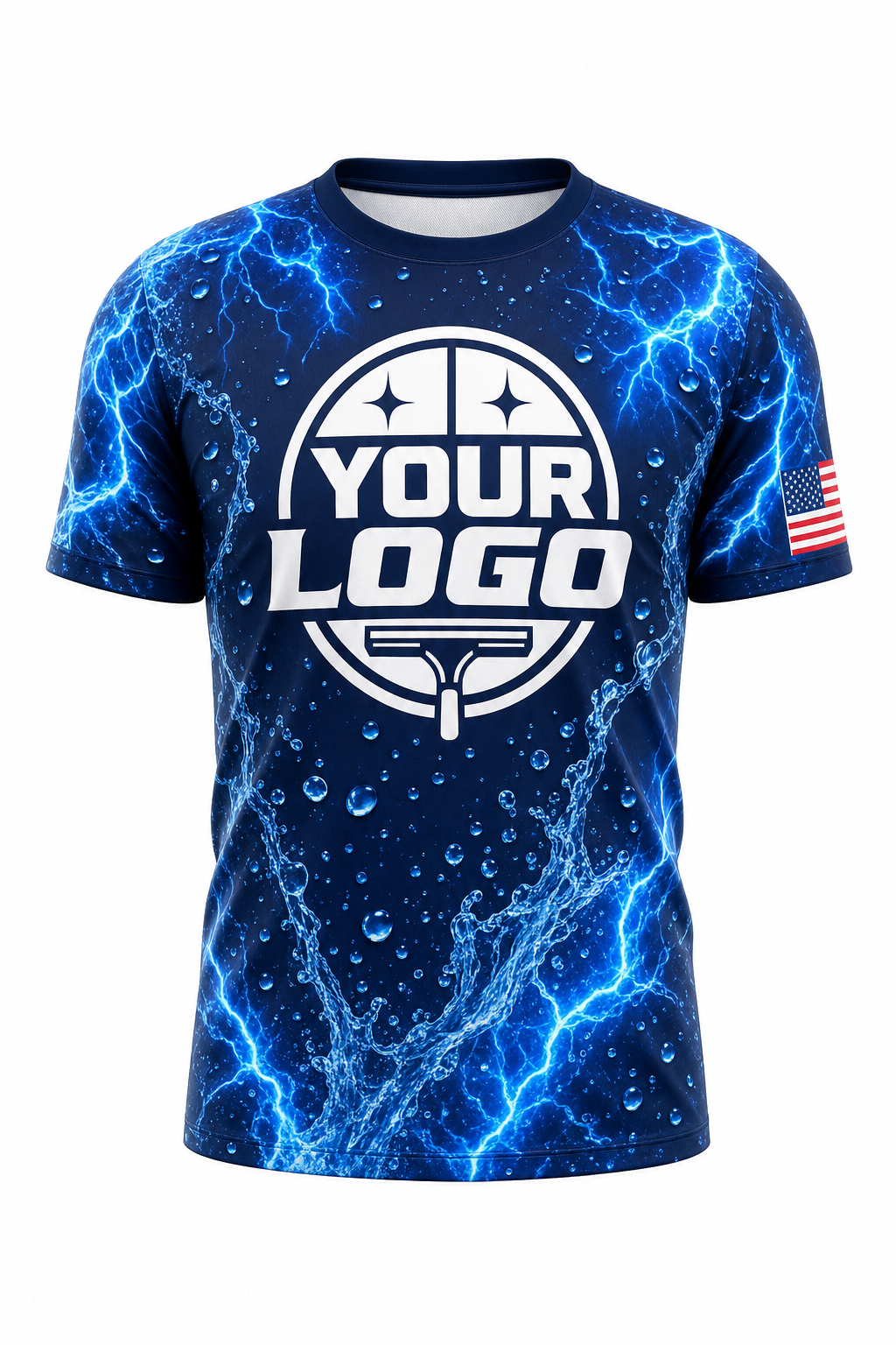 Electric Blue custom window cleaning crew uniform t-shirt — front (tee-front)