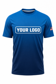 Electric Depth custom crew uniform in electric blue fading into navy