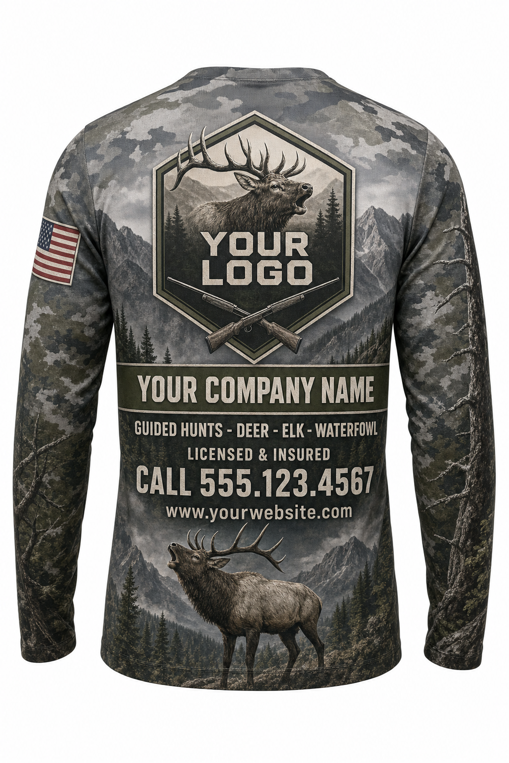 Bull Elk Mountain Custom Hunting Team Uniform - custom crew uniform