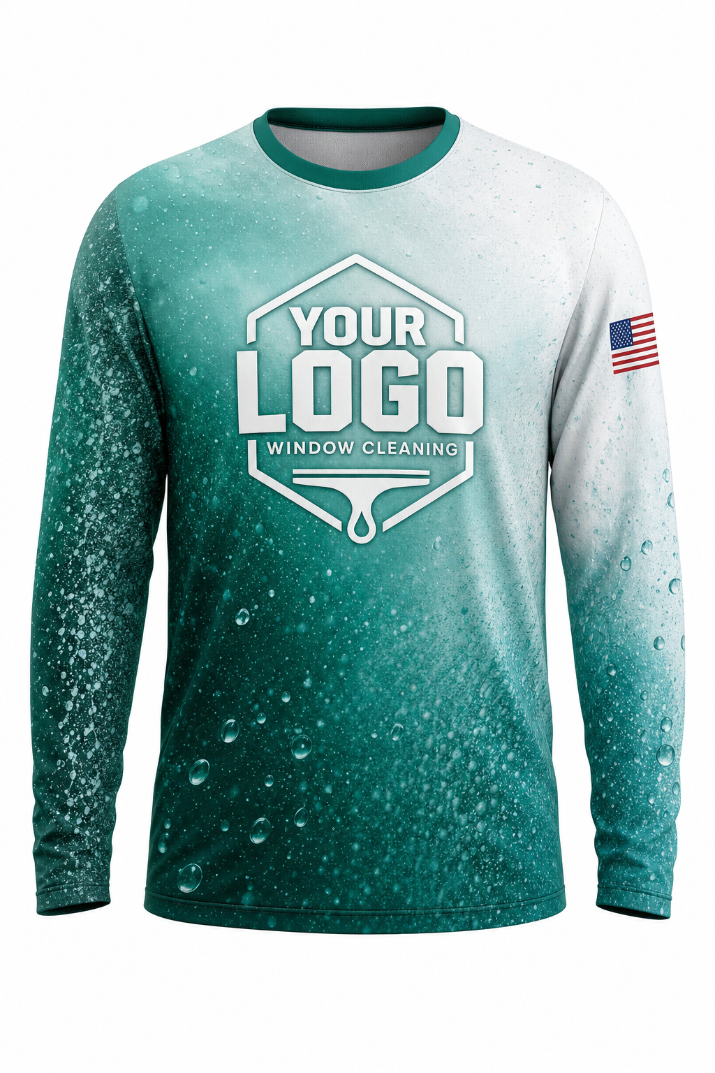 Emerald Mist custom window cleaning crew uniform long-sleeve shirt — front (longsleeve-front)