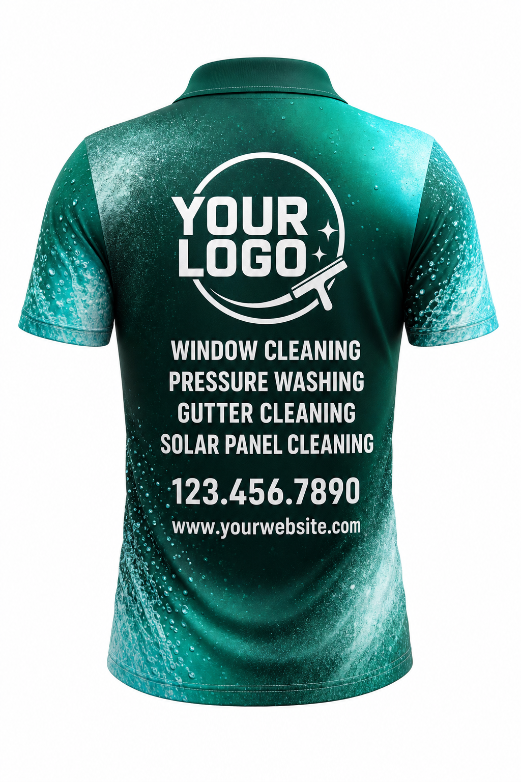 Emerald Mist custom window cleaning crew uniform polo shirt — back (polo-back)