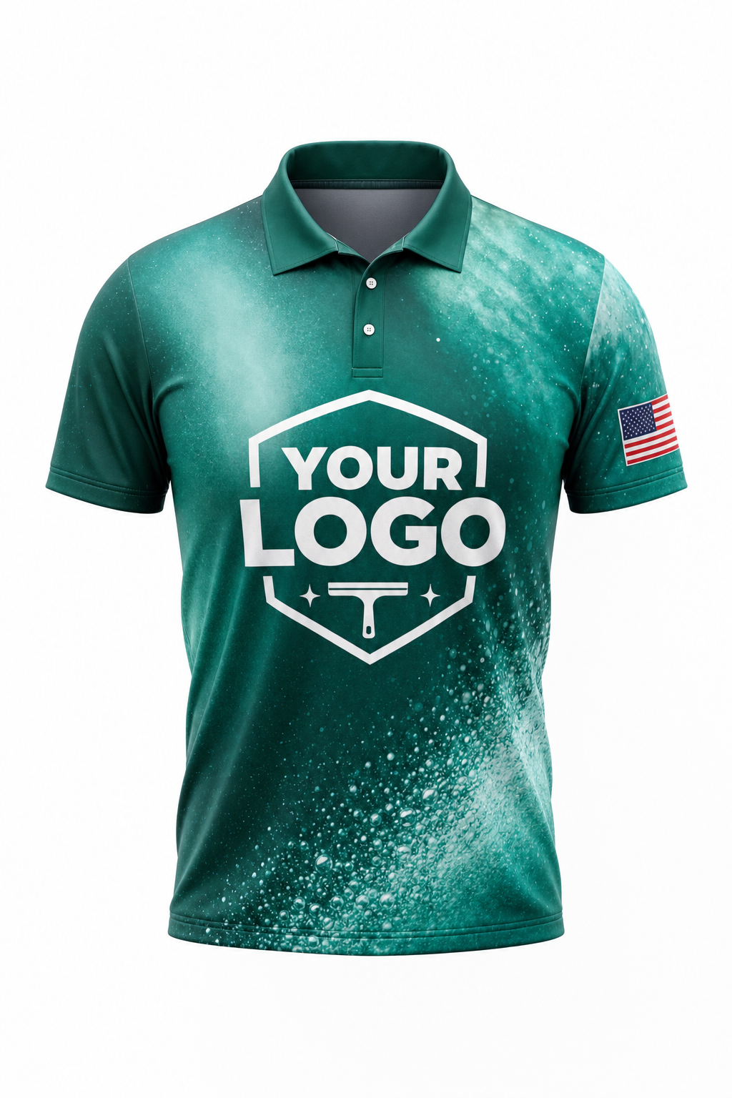 Emerald Mist custom window cleaning crew uniform polo shirt — front (polo-front)
