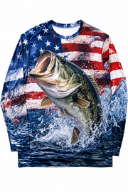 American Flag Largemouth Bass Fishing Shirt - custom crew uniform