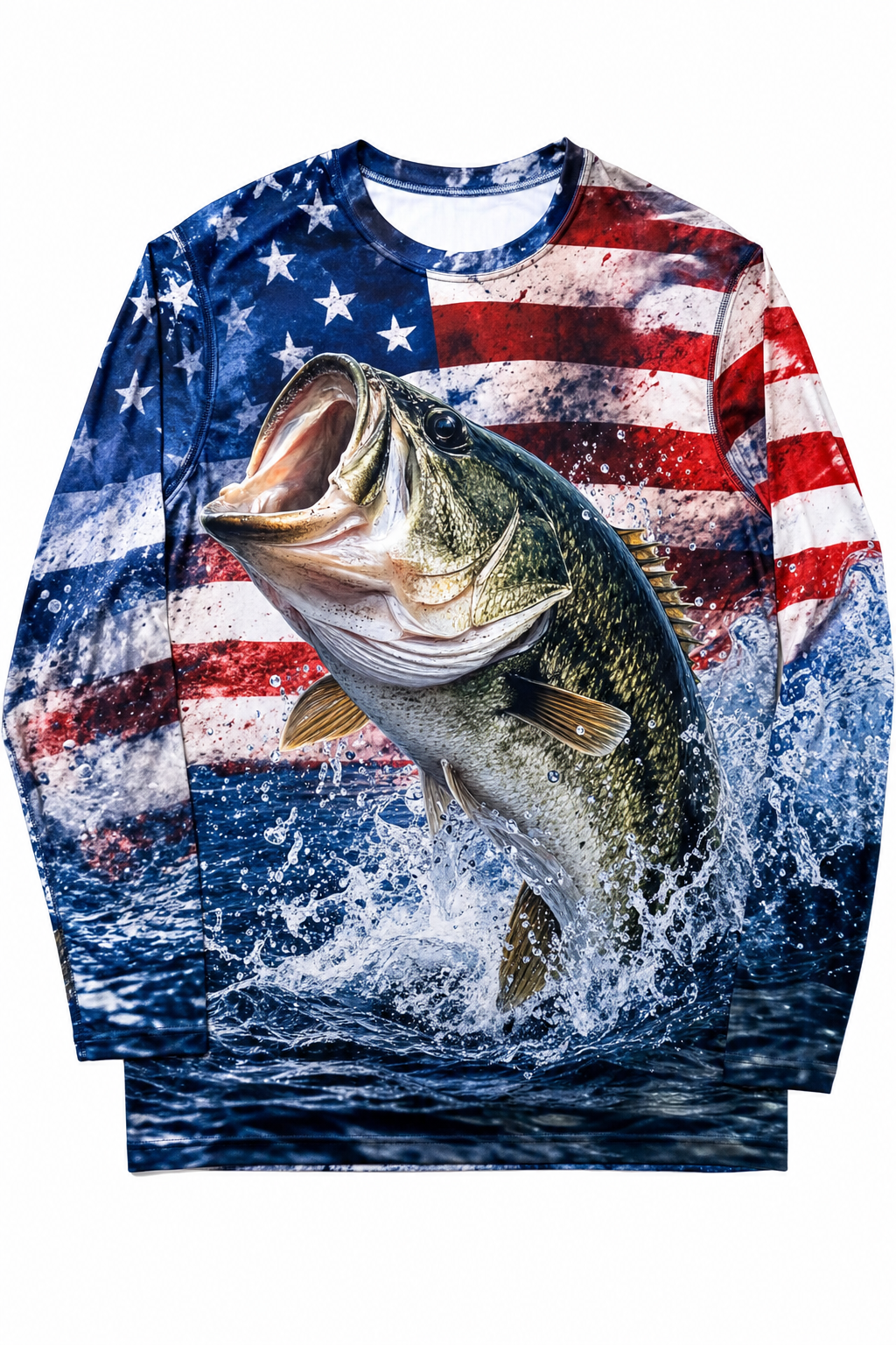 American Flag Largemouth Bass Fishing Shirt - custom crew uniform