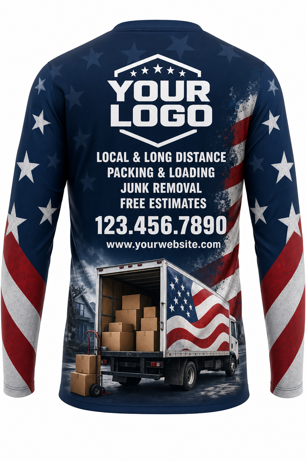 Flag Mover custom moving & junk removal crew uniform Long Sleeve — back