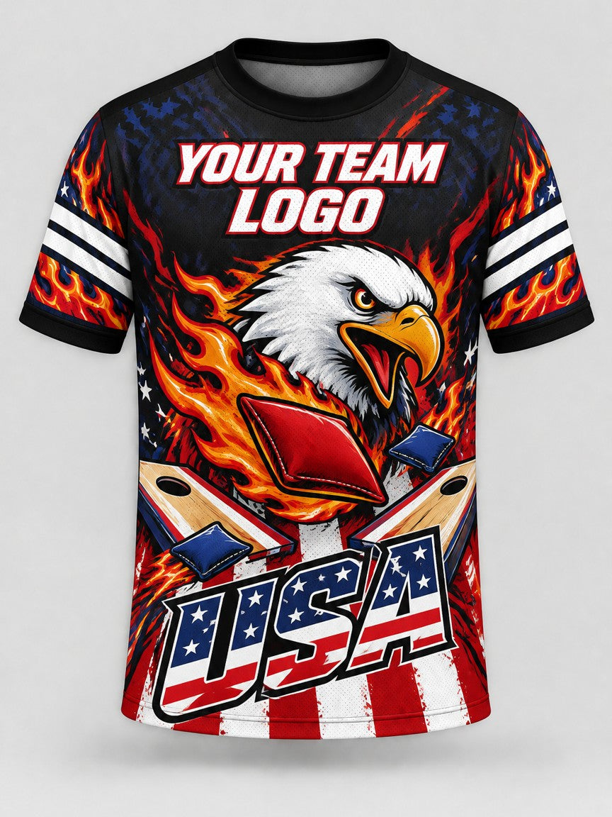 Flame Eagle custom cornhole team jersey, front