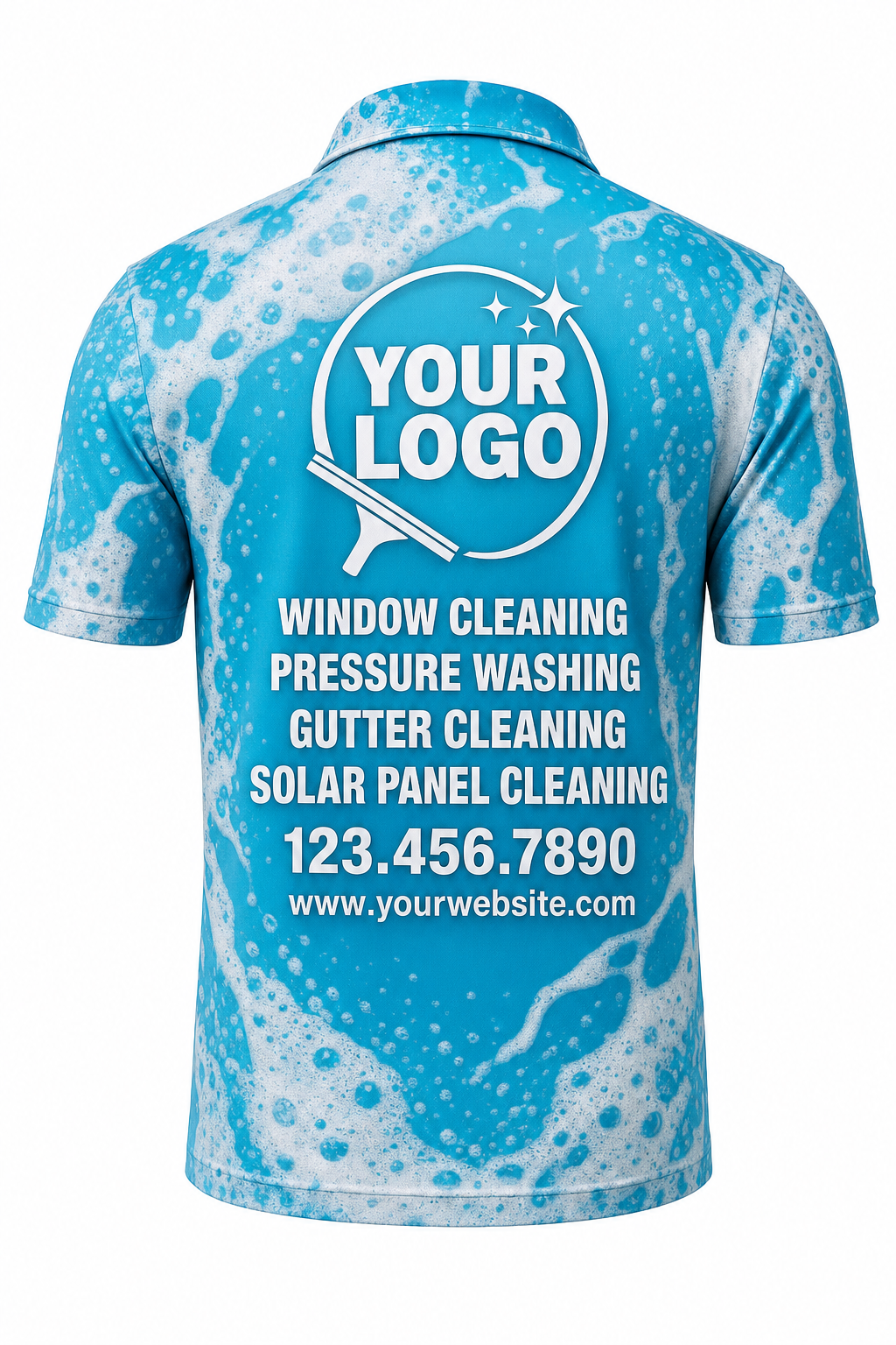 Foam Party custom window cleaning crew uniform polo shirt — back (polo-back)