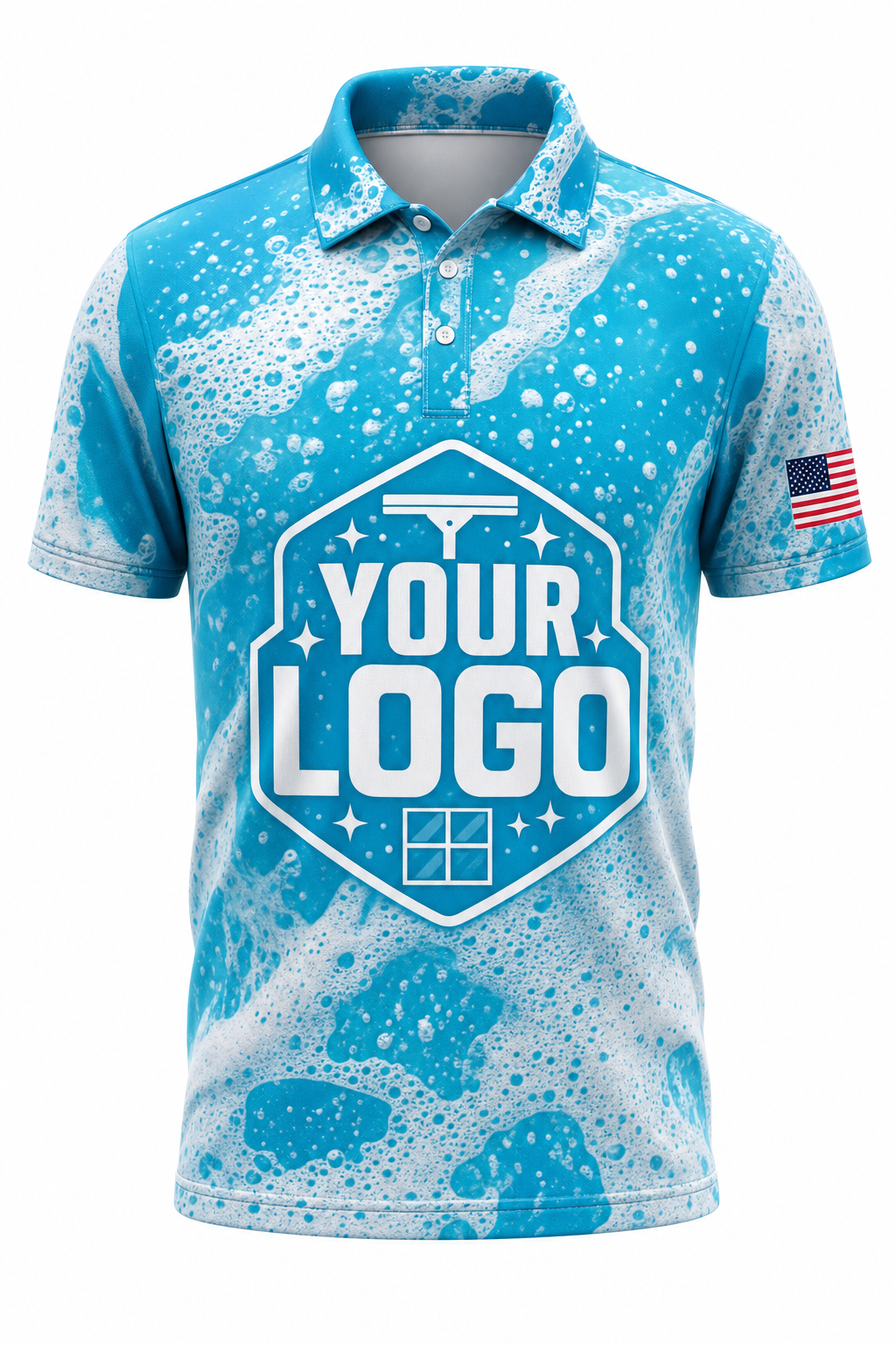 Foam Party custom window cleaning crew uniform polo shirt — front (polo-front)