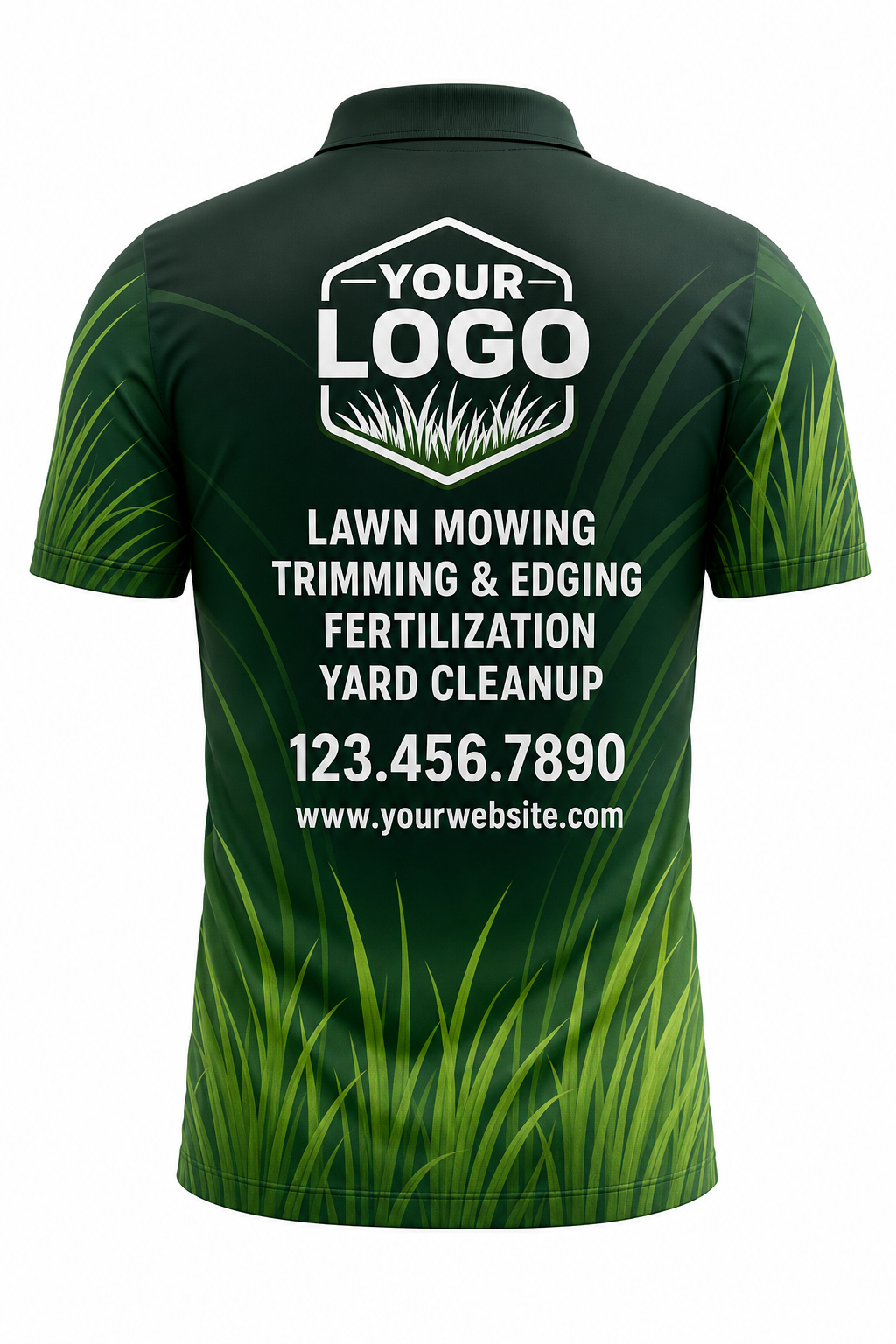 Forest Grass Blades custom lawn care & landscaping crew uniform Polo — back
