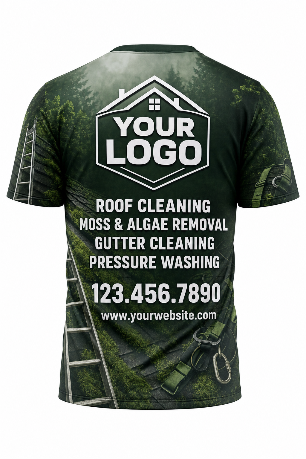 Forest Roof Gear custom roof cleaning crew uniform t-shirt — back (tee-back)