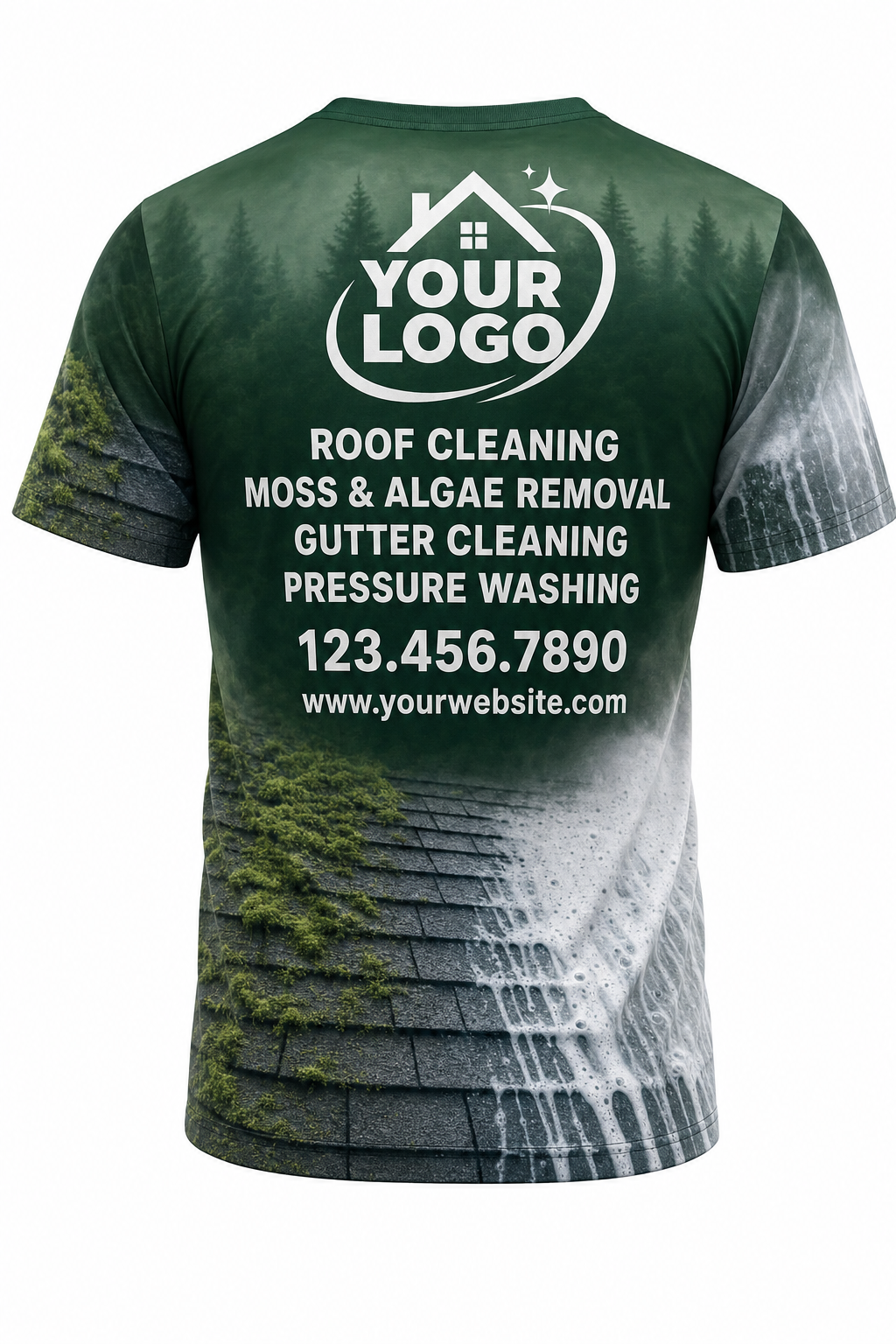 Forest Soft-Wash custom roof cleaning crew uniform t-shirt — back (tee-back)