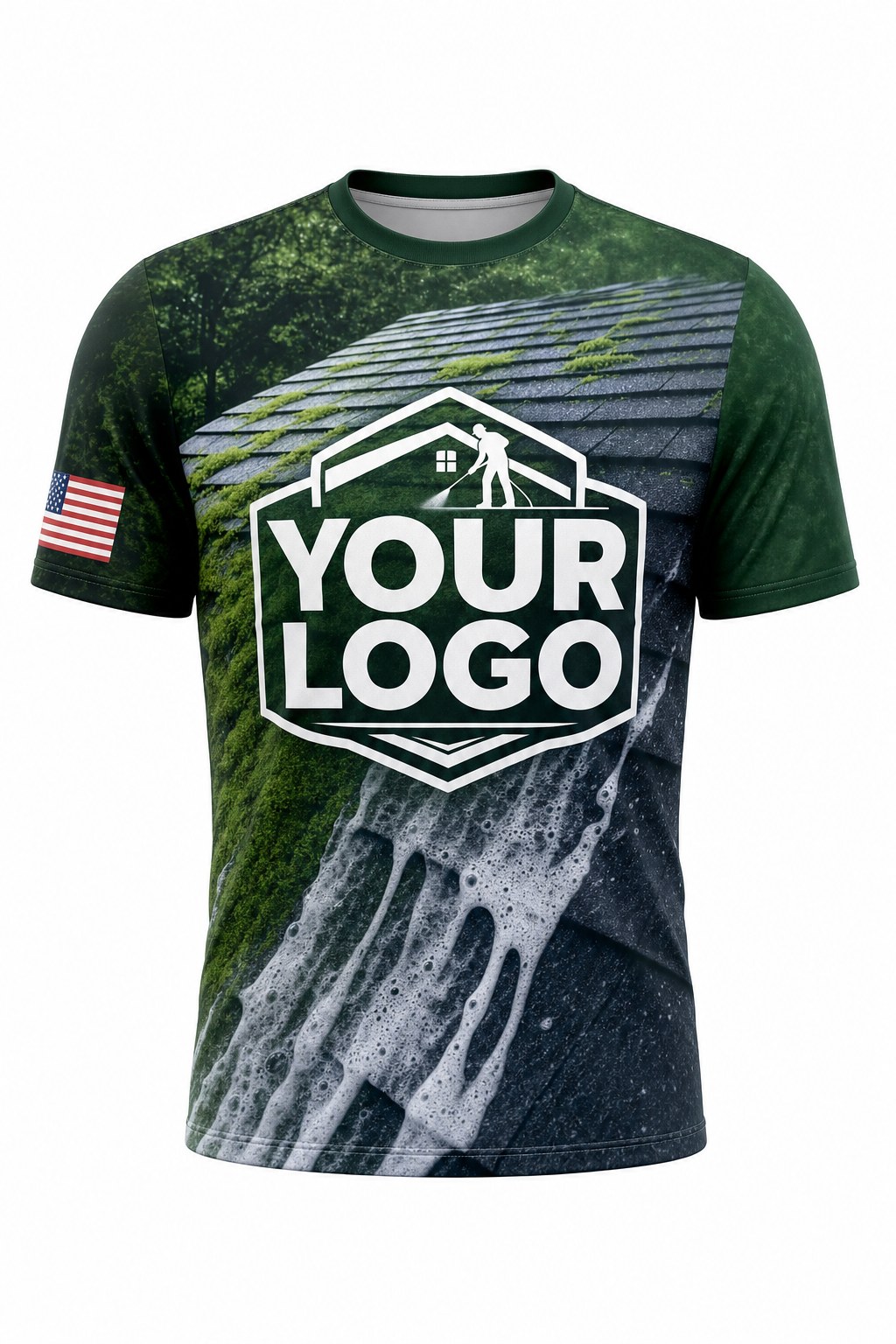 Forest Soft-Wash custom roof cleaning crew uniform t-shirt — front (tee-front)