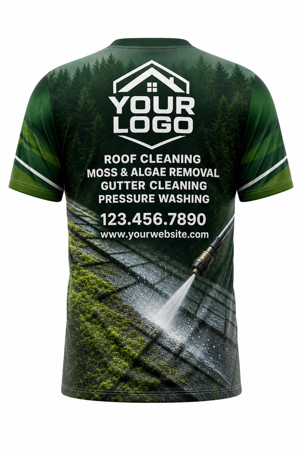 Forest Spray Jet custom roof cleaning crew uniform t-shirt — back (tee-back)