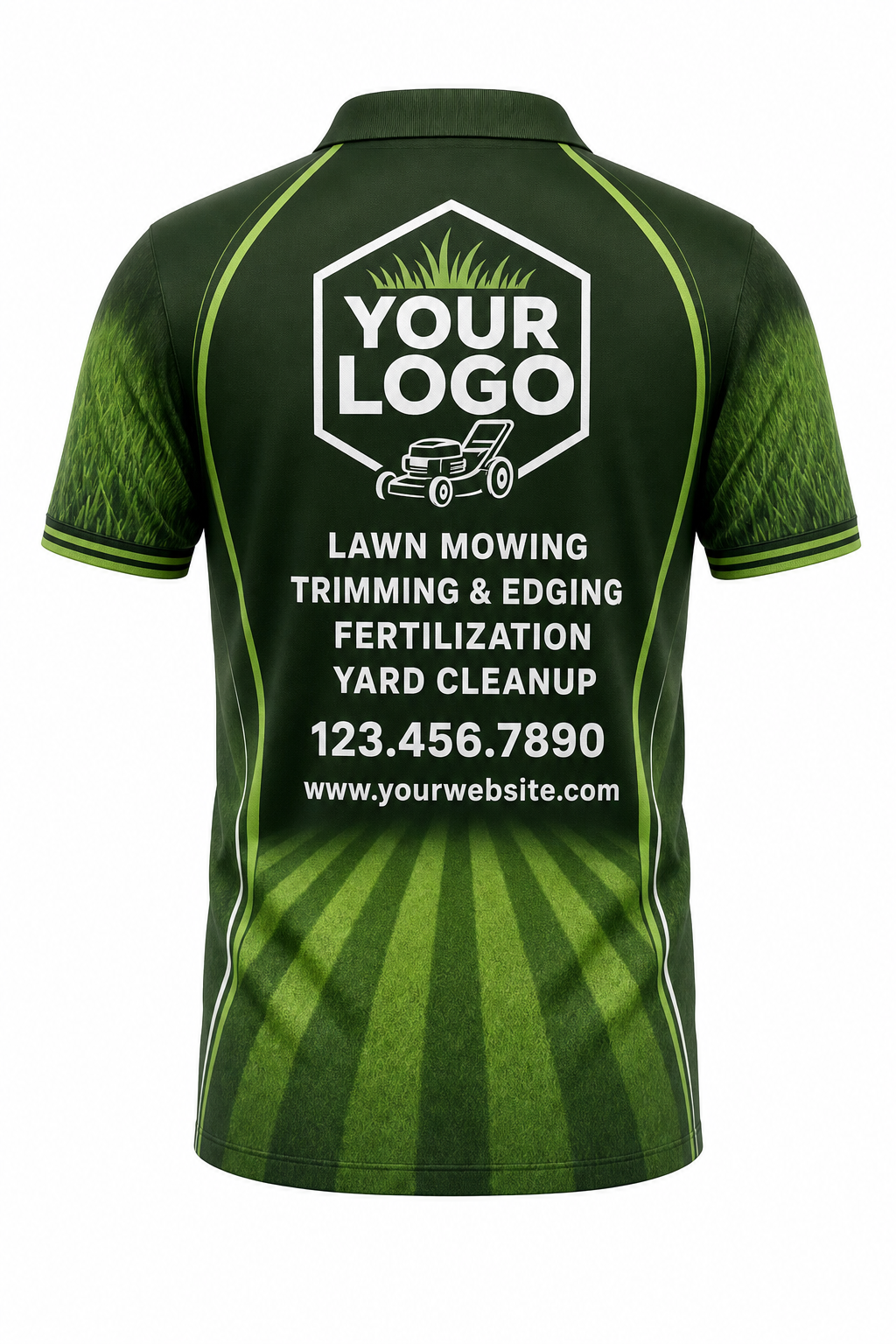 Forest Mow Stripes custom lawn care & landscaping crew uniform Polo — back