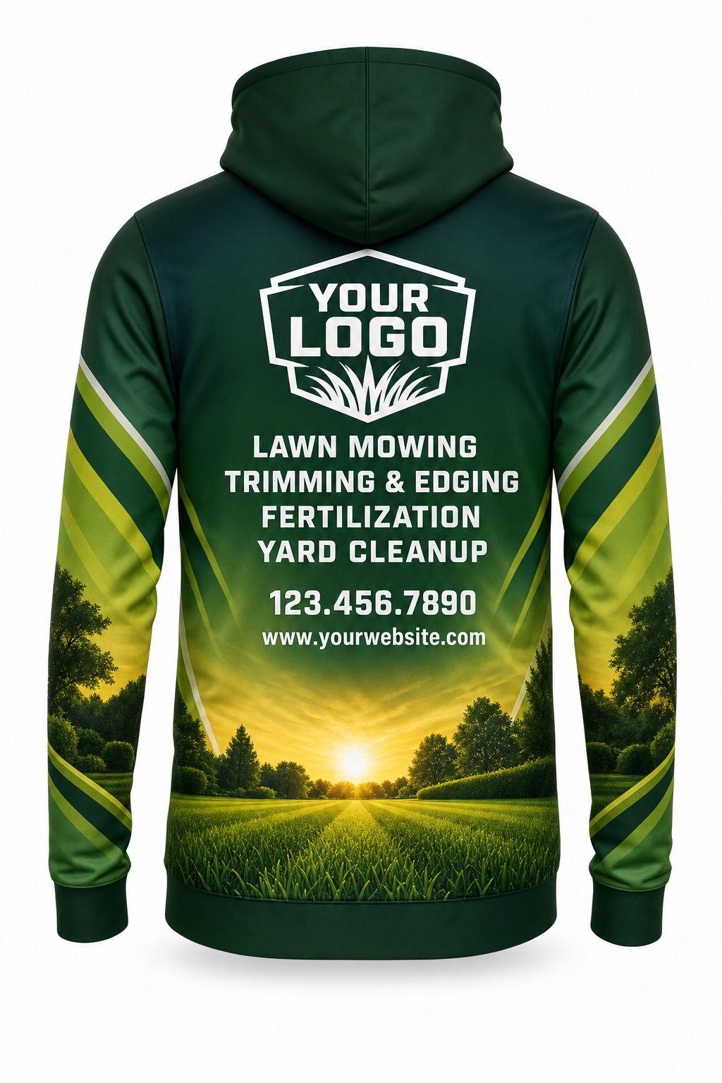 Forest Sunrise Yard custom lawn care & landscaping crew uniform Hoodie — back