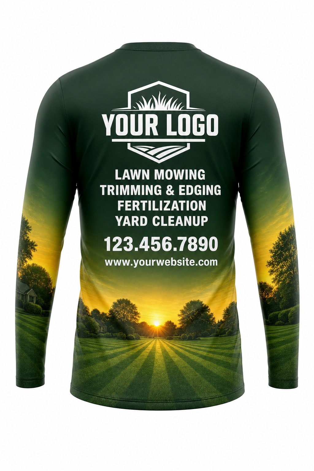 Forest Sunrise Yard custom lawn care & landscaping crew uniform Long Sleeve — back