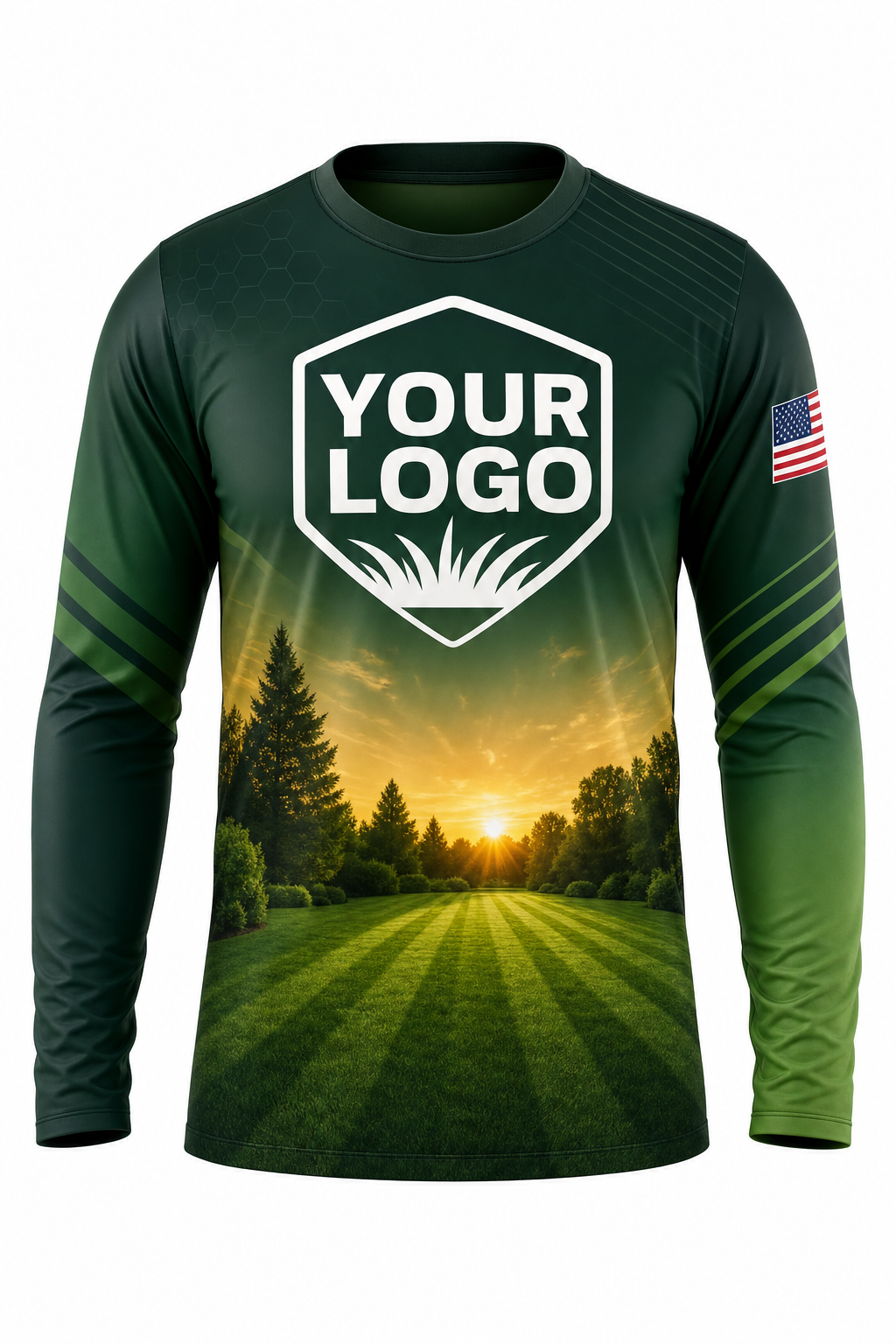 Forest Sunrise Yard custom lawn care & landscaping crew uniform Long Sleeve — front