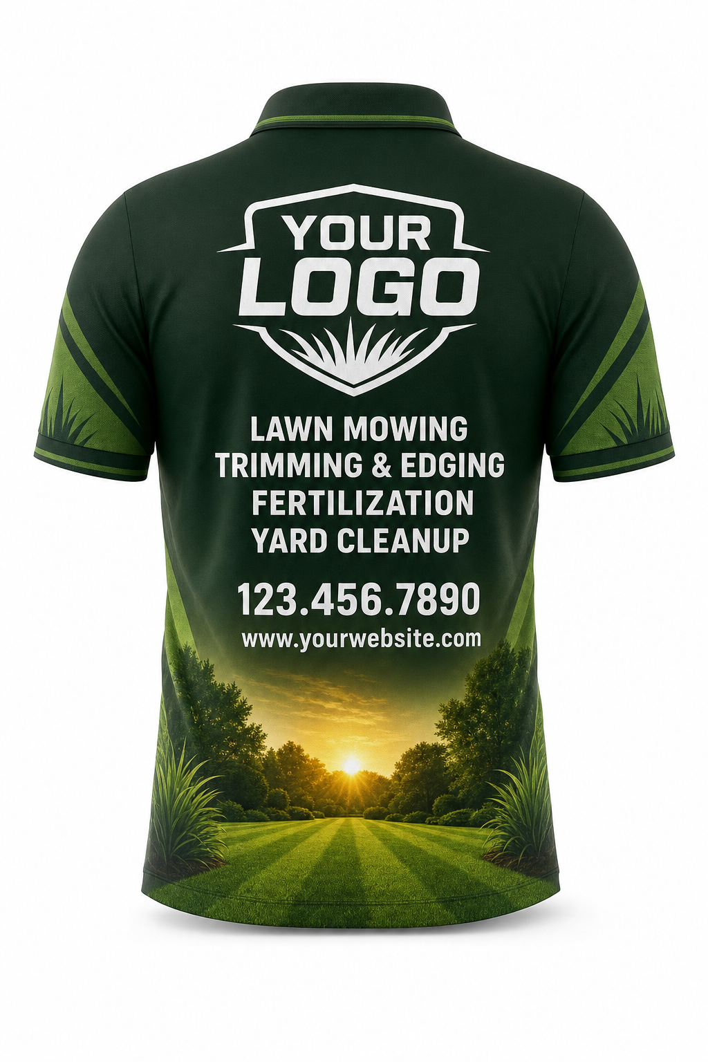 Forest Sunrise Yard custom lawn care & landscaping crew uniform Polo — back