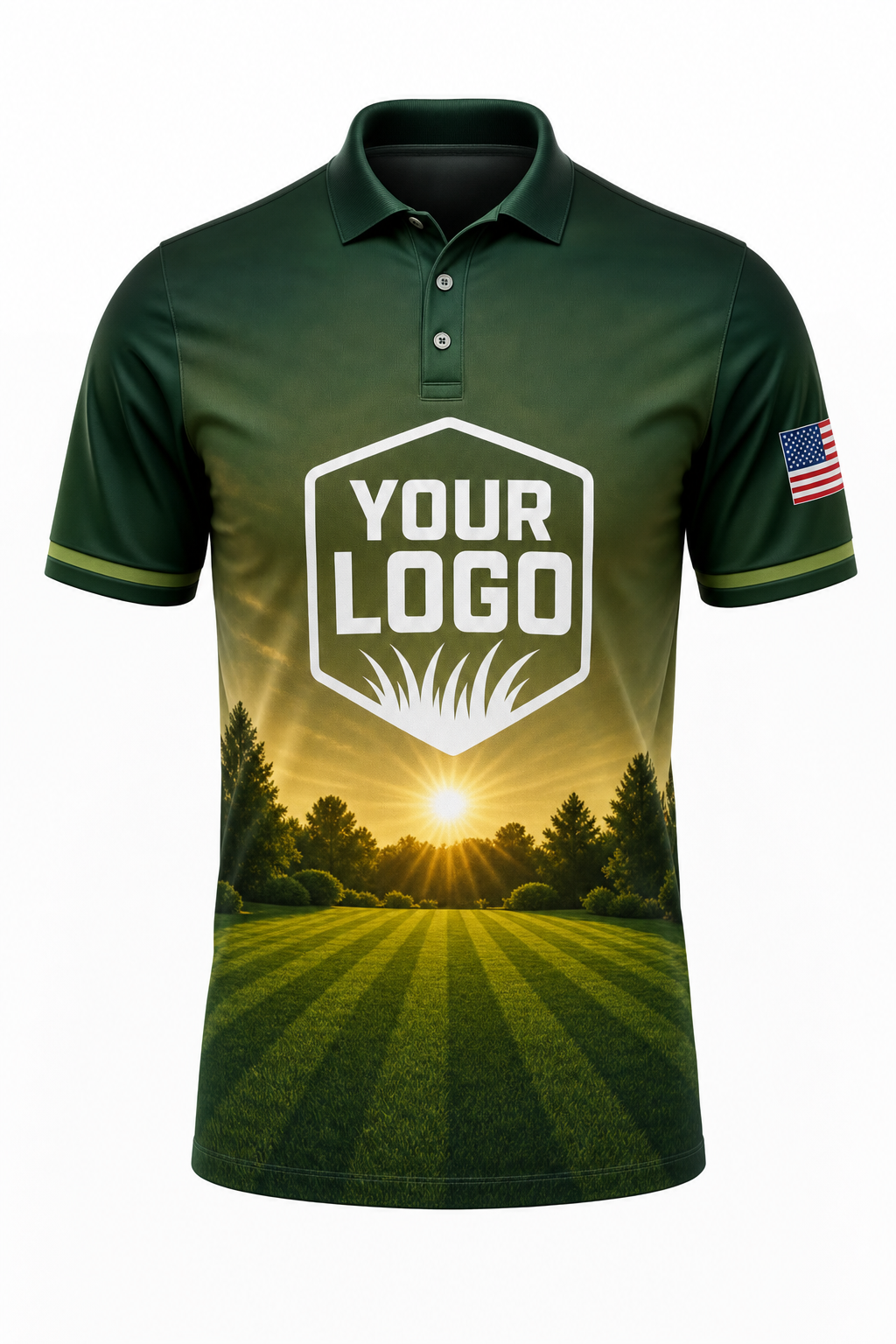 Forest Sunrise Yard custom lawn care & landscaping crew uniform Polo — front