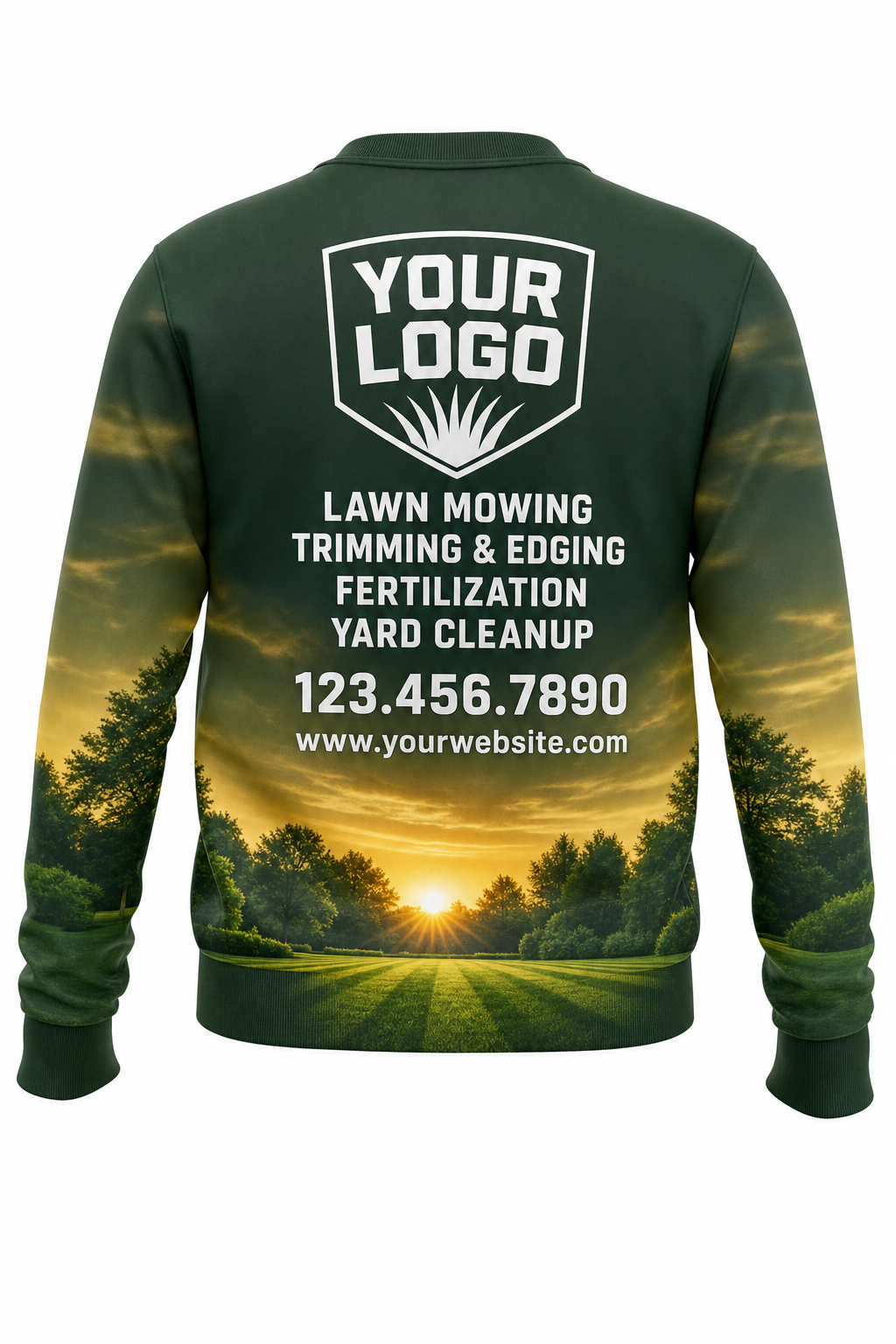 Forest Sunrise Yard custom lawn care & landscaping crew uniform Sweatshirt — back