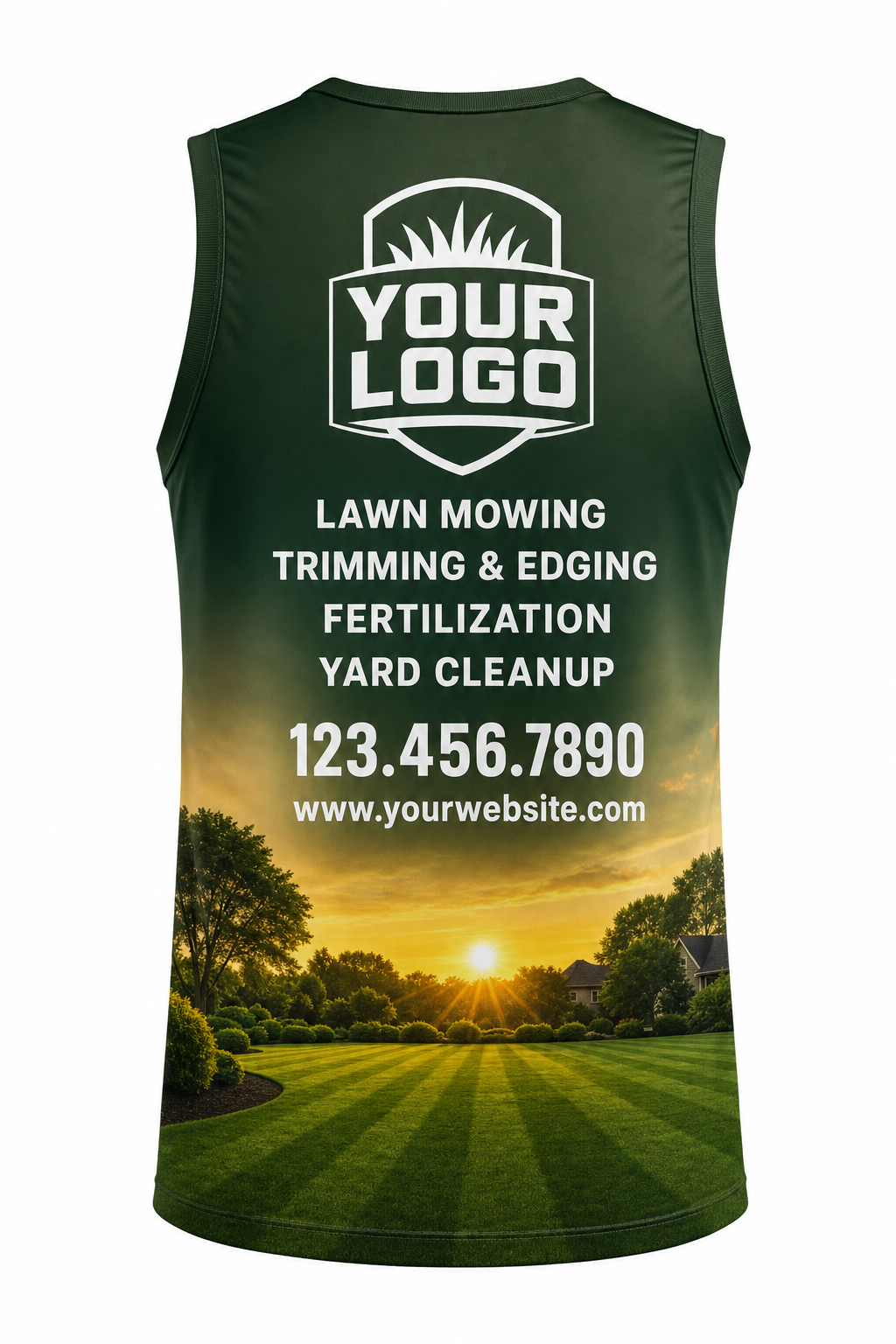Forest Sunrise Yard custom lawn care & landscaping crew uniform Tank Top — back