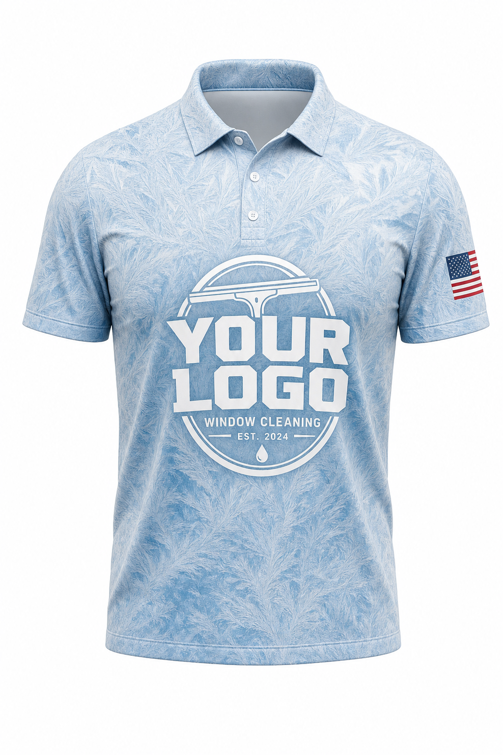 Frost Glass custom window cleaning crew uniform polo shirt — front (polo-front)